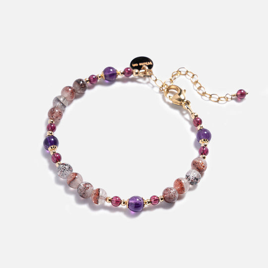 超級七石榴石14K包金水晶手鏈