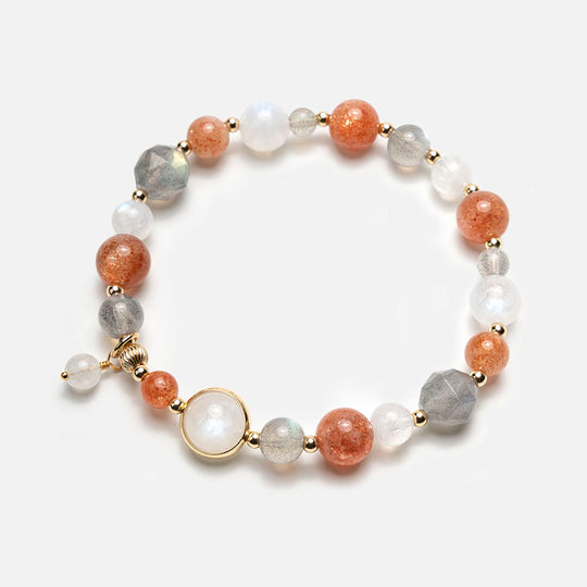 金太陽石月光石拉長石14K包金水晶手鏈