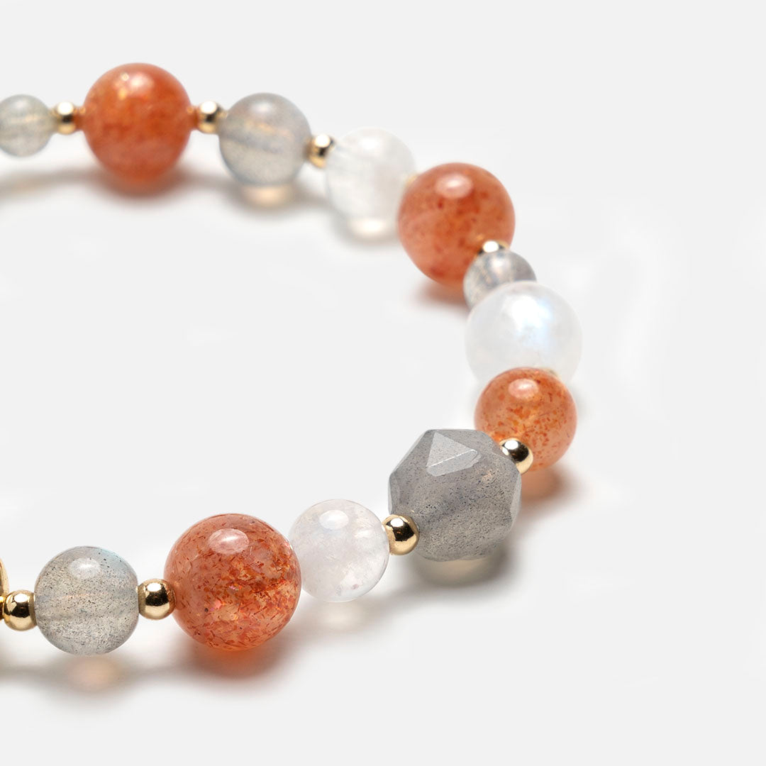 金太陽石月光石拉長石14K包金水晶手鏈