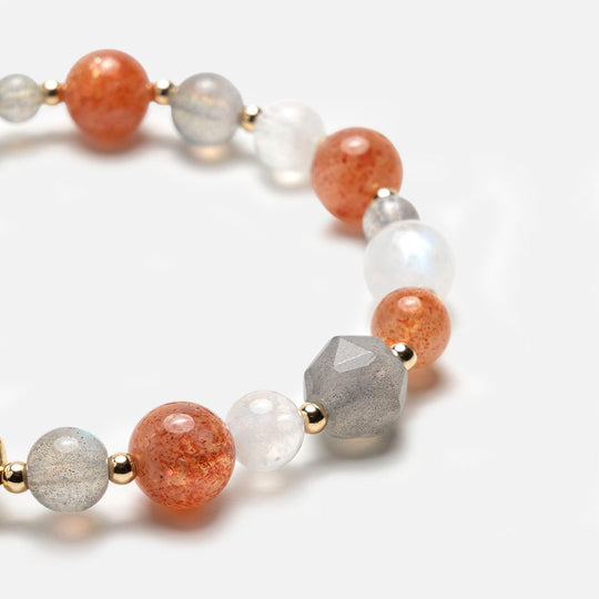 金太陽石月光石拉長石14K包金水晶手鏈