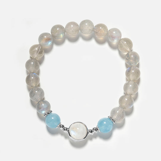 拉長石海藍寶925銀水晶手鏈