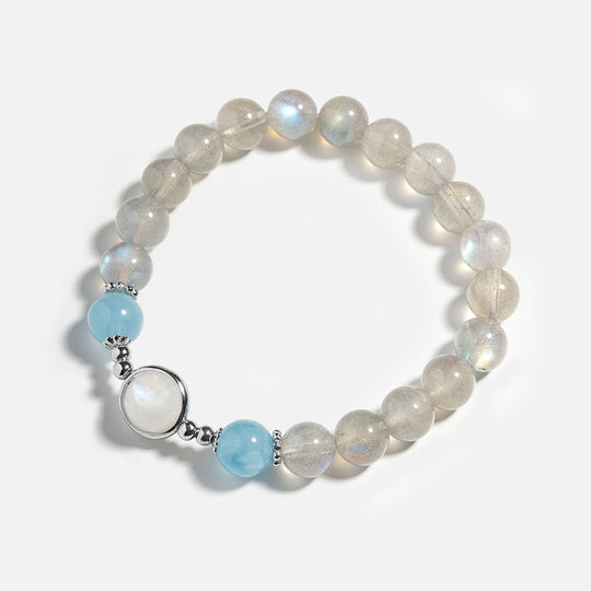 拉長石海藍寶925銀水晶手鏈