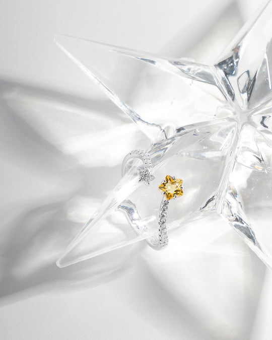 THE STAR 星星黃水晶925銀開口戒指