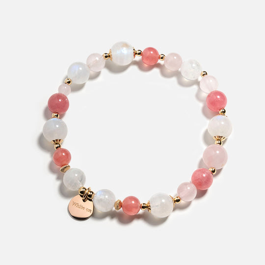 月光石紅紋石粉晶14k包金水晶手鏈