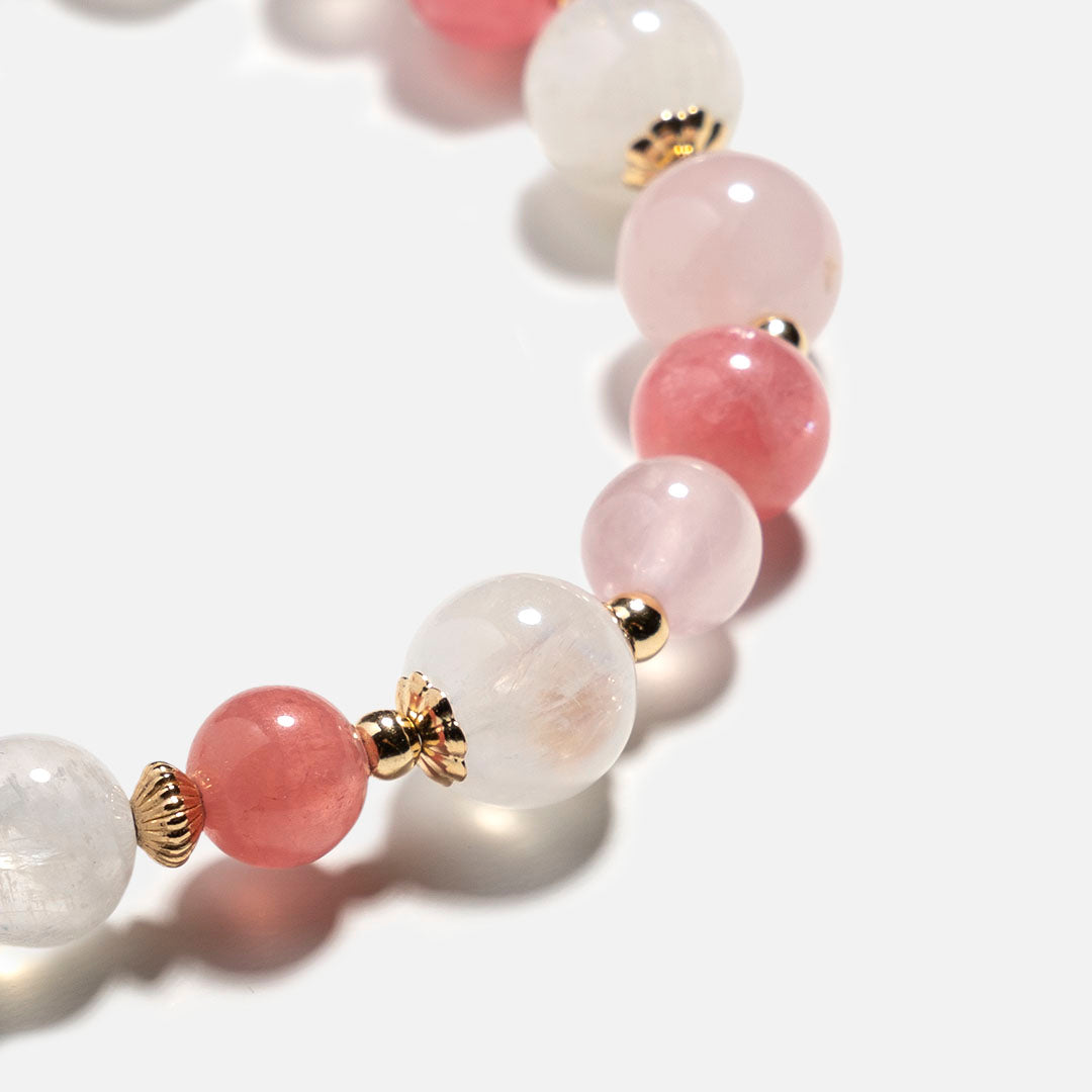 月光石紅紋石粉晶14k包金水晶手鏈