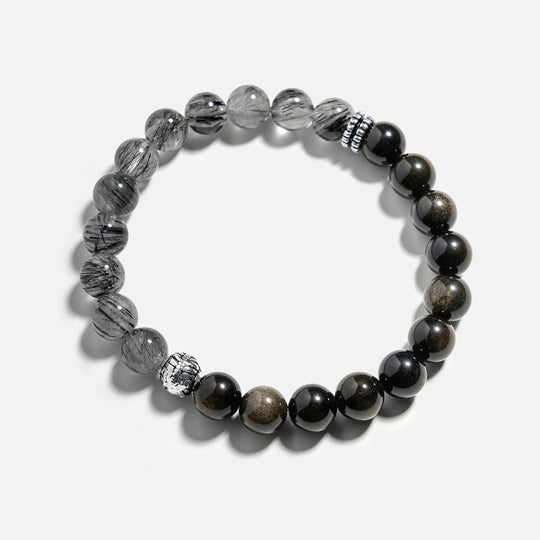 Obsidian & Black Rutilated Quartz Bracelet
