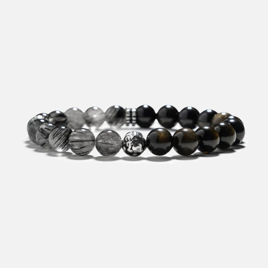Obsidian & Black Rutilated Quartz Bracelet