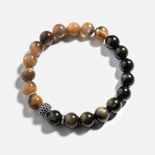 黑太陽石黑曜石925銀水晶手鏈