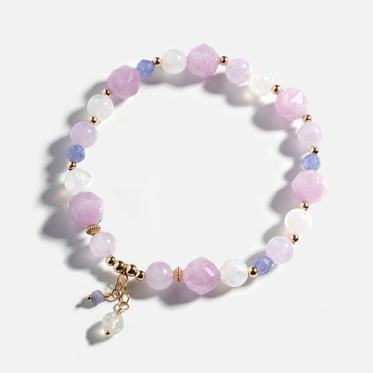 紫鋰輝月光石紫晶坦桑石14K包金水晶手鏈