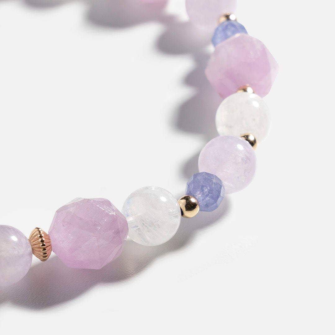 紫鋰輝月光石紫晶坦桑石14K包金水晶手鏈