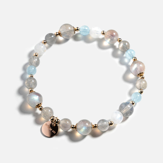 拉長石月光石海藍寶14K包金水晶手鏈