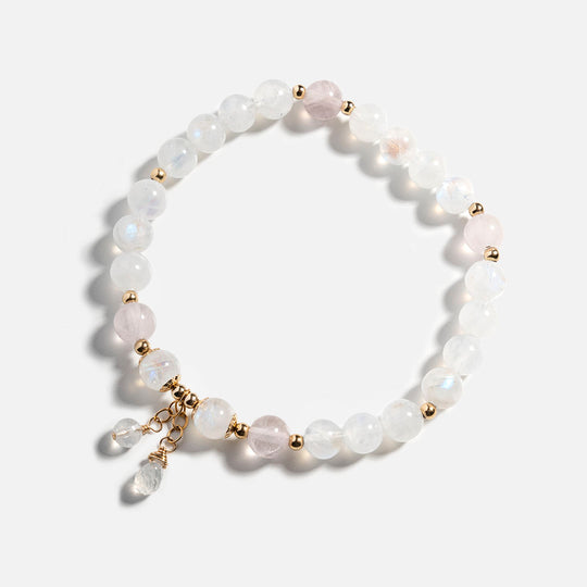 月光石粉晶14K包金水晶手鏈