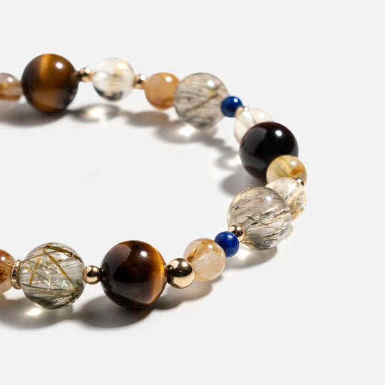 綠髮碧璽金髮晶虎眼石黃水晶14K包金手鏈