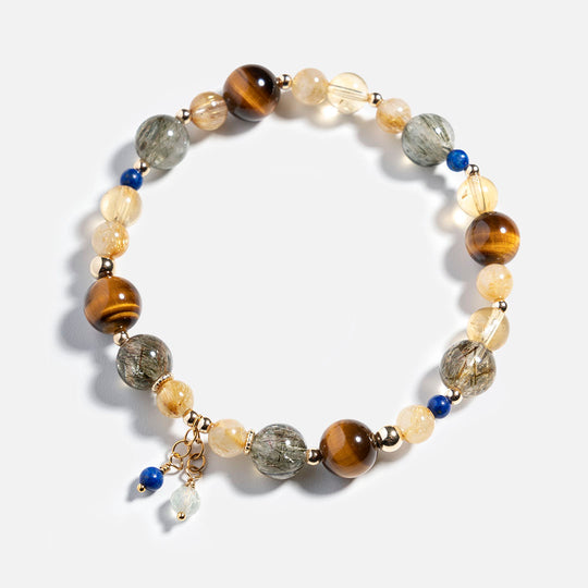 綠髮碧璽金髮晶虎眼石黃水晶14K包金手鏈