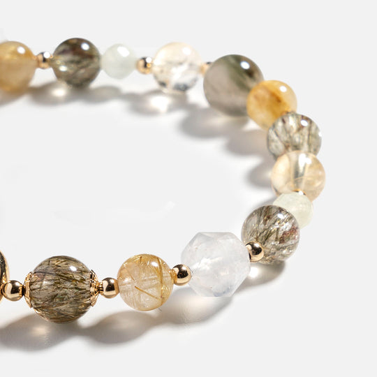 綠髮碧璽金髮晶綠髮晶黃水晶14K包金手鏈