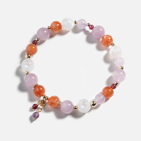 紫鋰輝月光石紫晶太陽石14K包金水晶手鏈