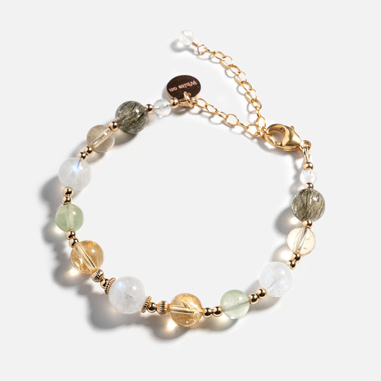 黃水晶月光石葡萄石綠髮碧璽14K包金水晶手鏈