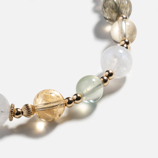 黃水晶月光石葡萄石綠髮碧璽14K包金水晶手鏈