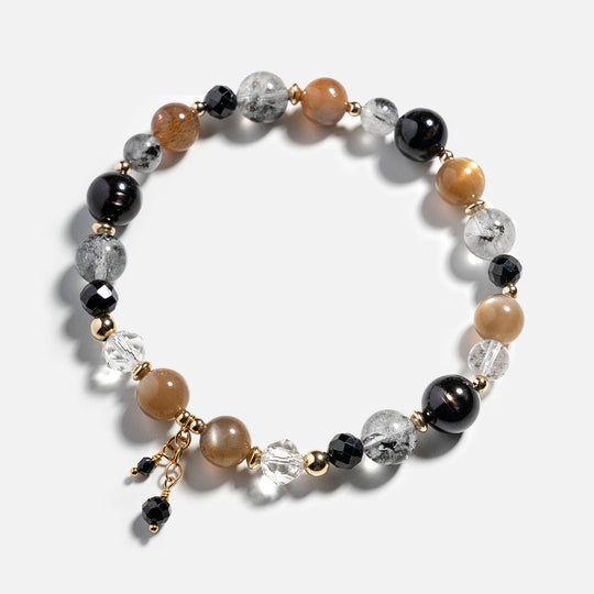 黑太陽石閃靈鑽金運石14K包金水晶手鏈