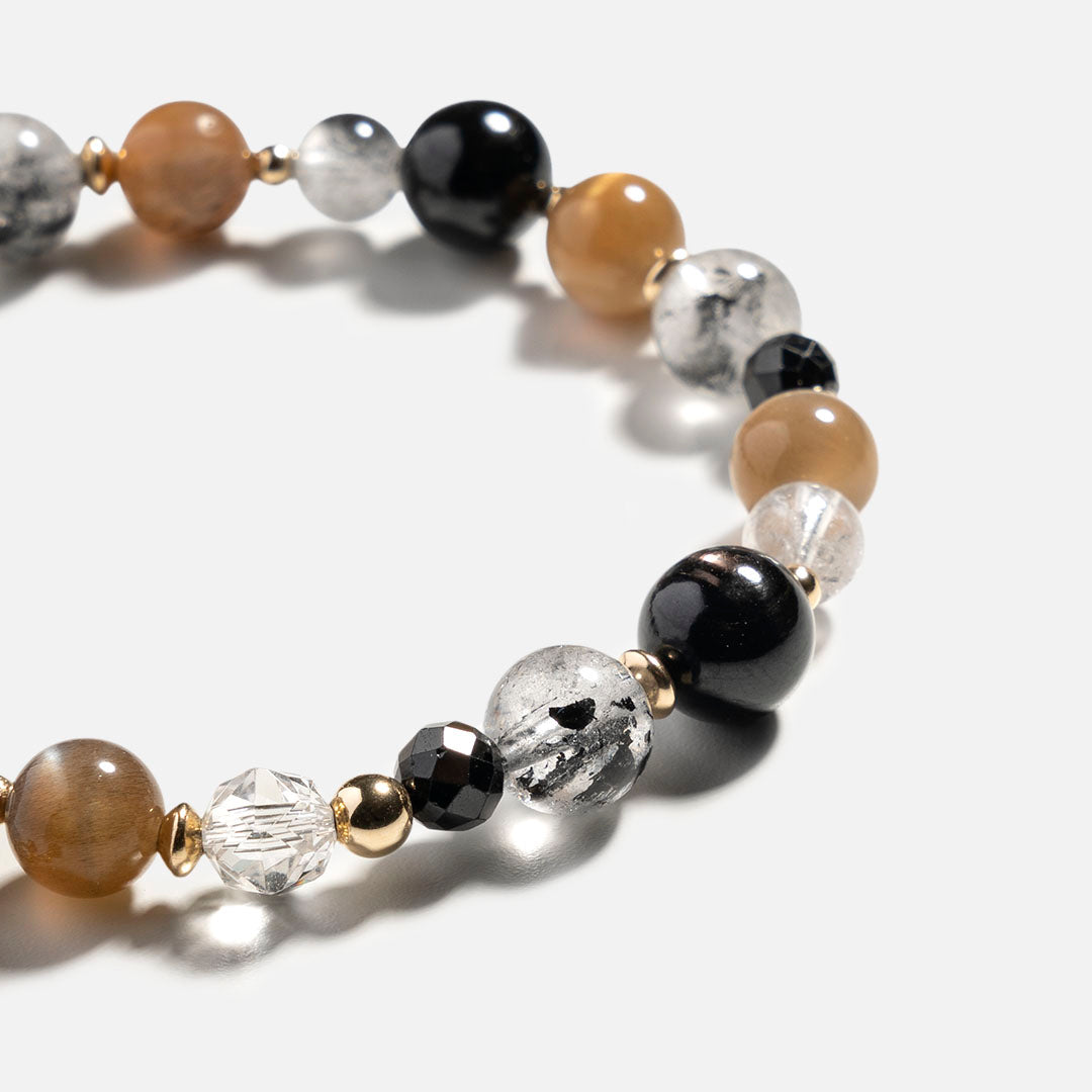黑太陽石閃靈鑽金運石14K包金水晶手鏈