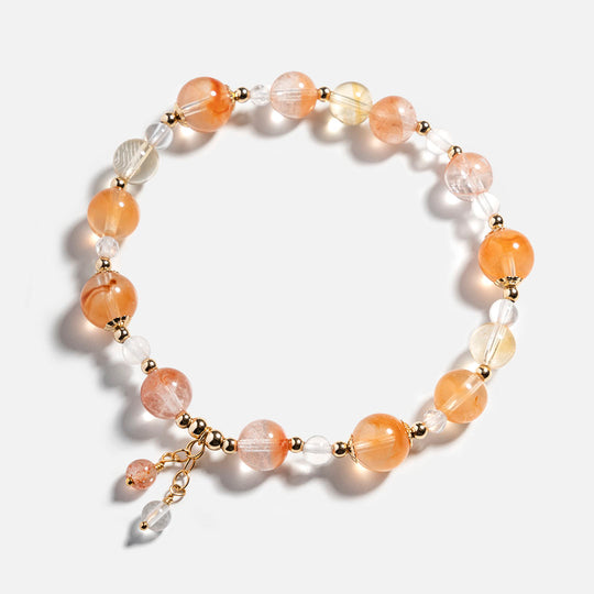 聚寶盆紅兔毛黃水晶白水晶14K包金手鏈