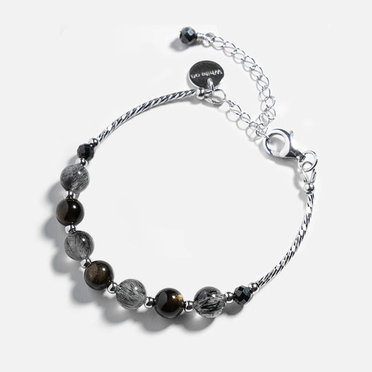 黑髮晶黑曜石925銀手鏈