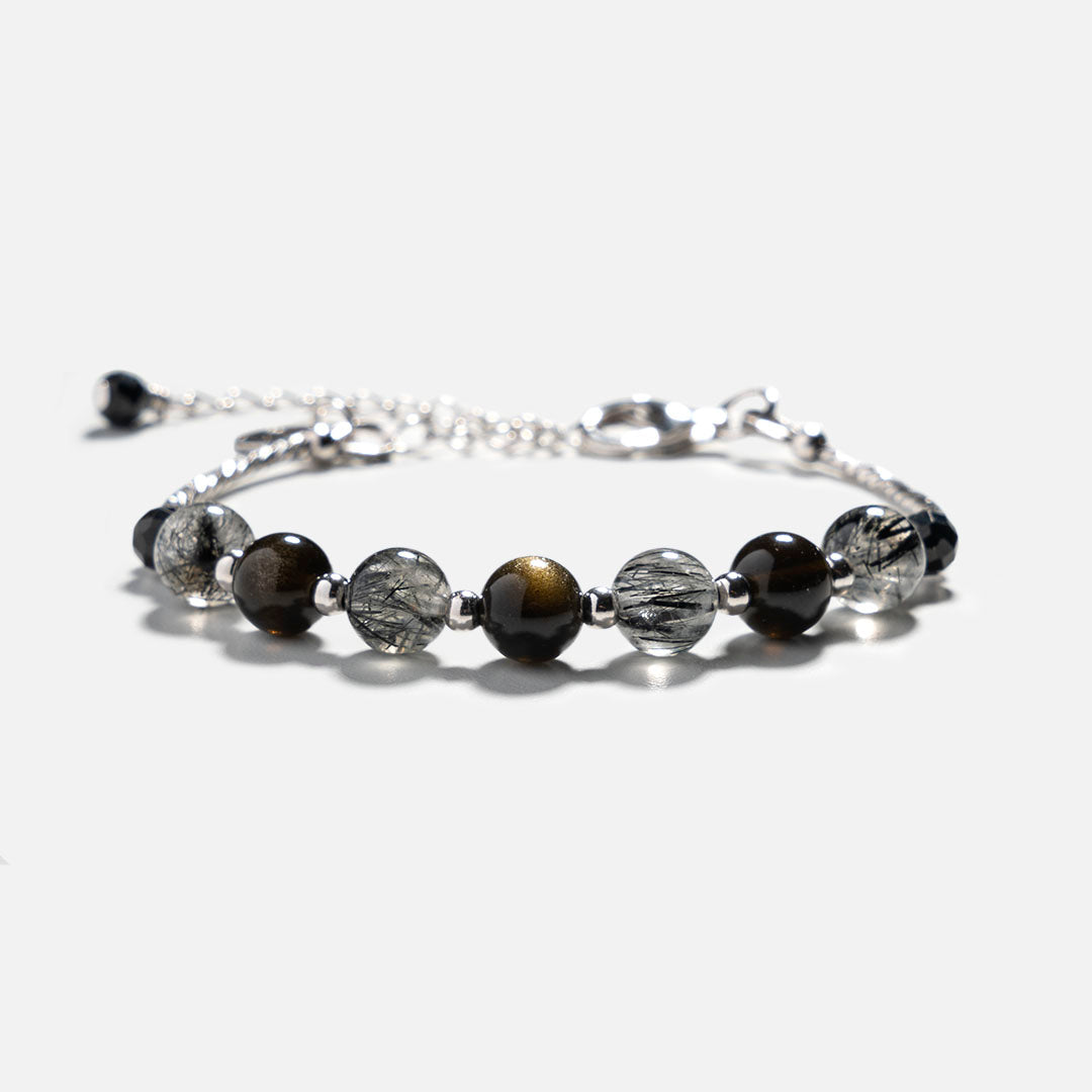 黑髮晶黑曜石925銀手鏈