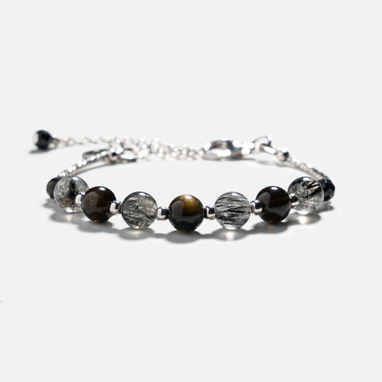 黑髮晶黑曜石925銀手鏈