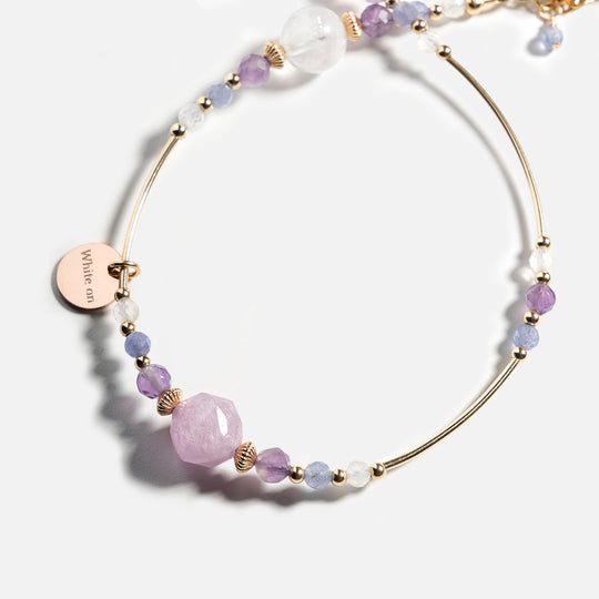 紫鋰輝白幽靈紫晶坦桑石14K包金雙圈水晶手鏈