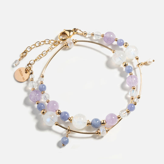 月光石坦桑石紫晶14K包金雙圈水晶手鏈