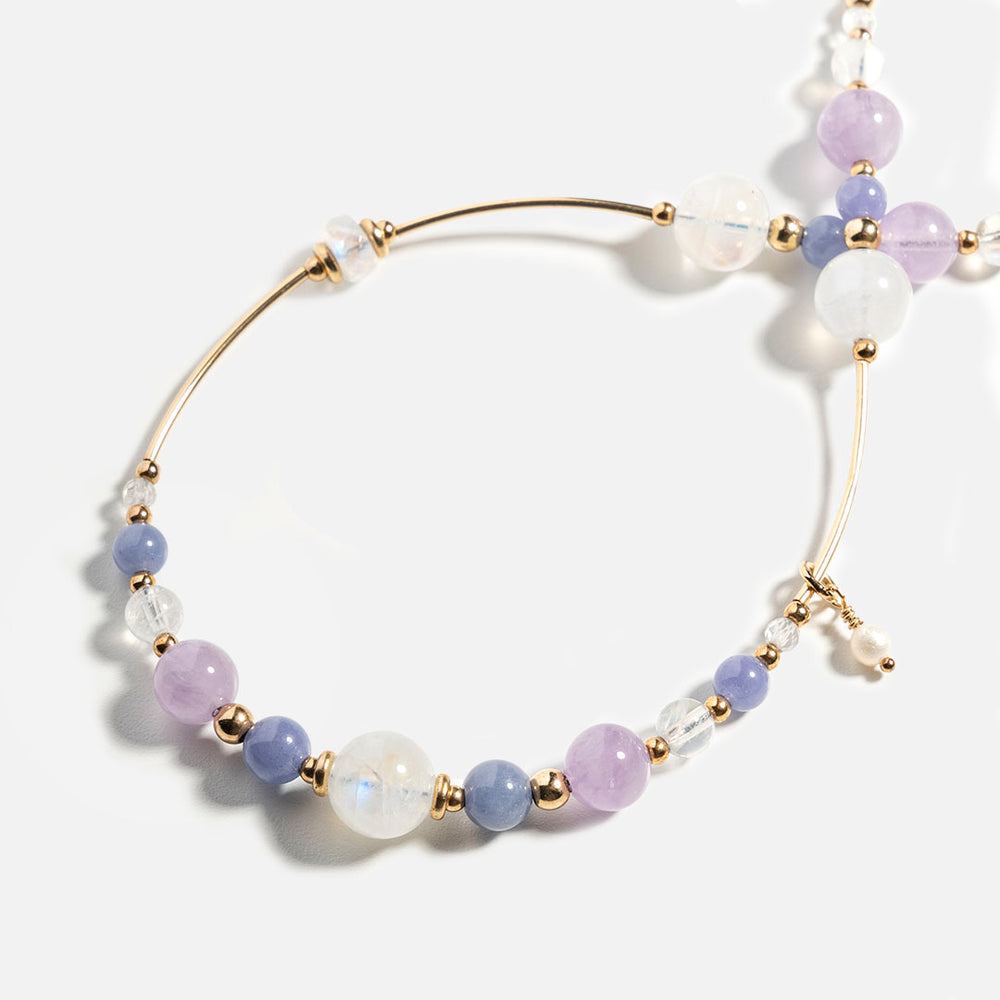 月光石坦桑石紫晶14K包金雙圈水晶手鏈