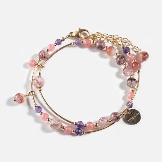 超級七紅紋石14K包金雙圈水晶手鏈