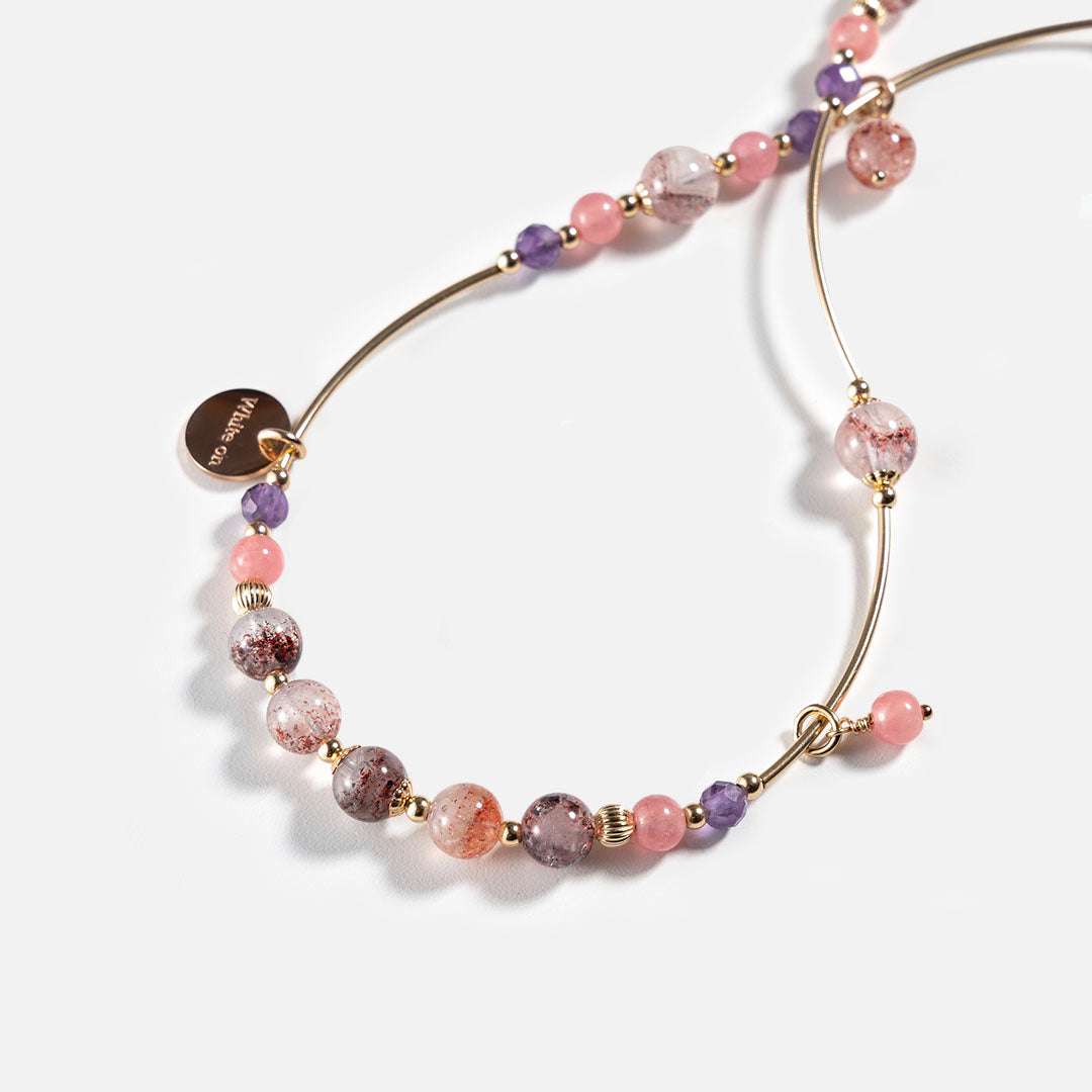 超級七紅紋石14K包金雙圈水晶手鏈