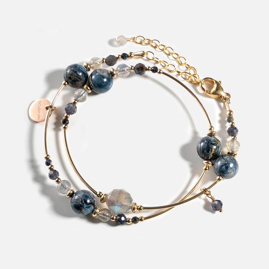 彼得石拉長石14K包金雙圈水晶手鏈