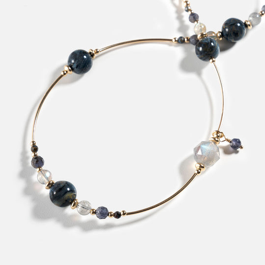 彼得石拉長石14K包金雙圈水晶手鏈