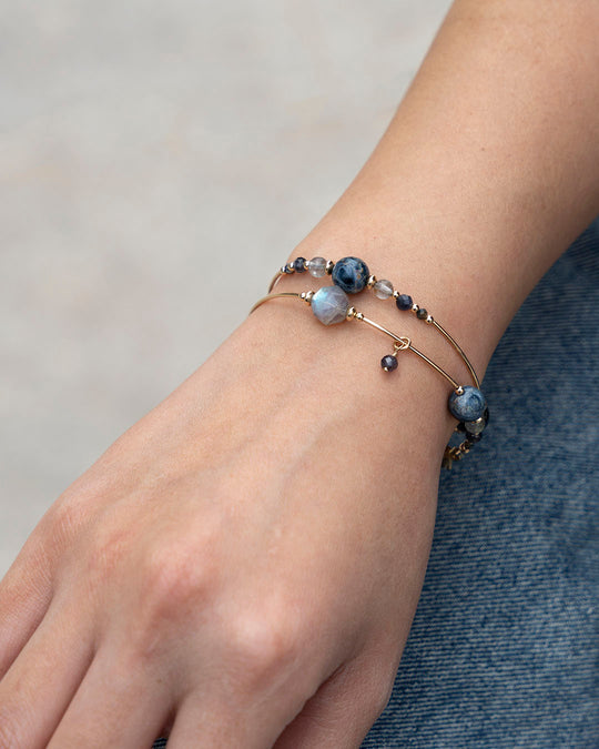 彼得石拉長石14K包金雙圈水晶手鏈