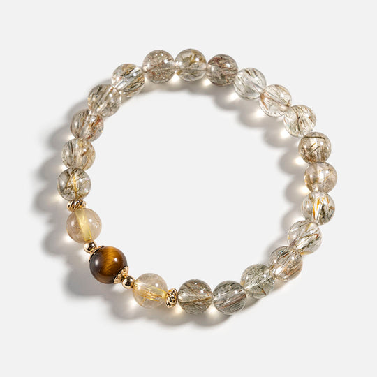 綠髮碧璽金髮晶14K包金水晶手鏈