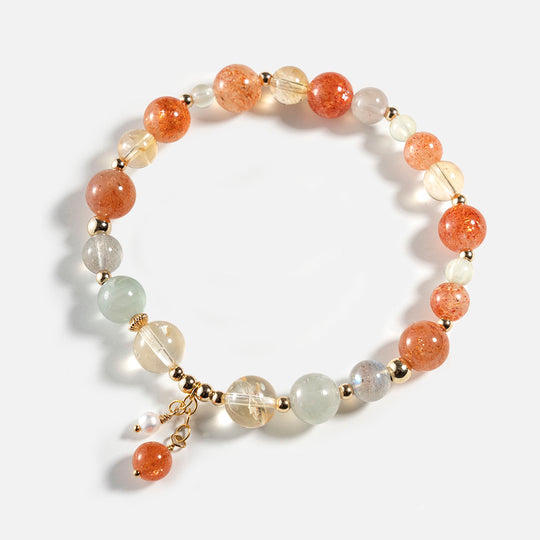 阿魯沙黃水晶拉長石14K包金水晶手鏈