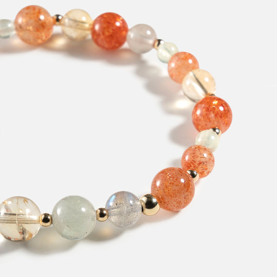 阿魯沙黃水晶拉長石14K包金水晶手鏈