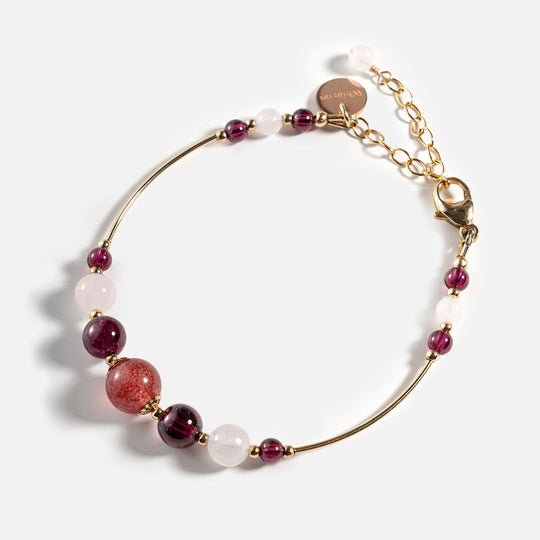紫牙烏石榴石粉晶草莓晶14K包金水晶手鏈