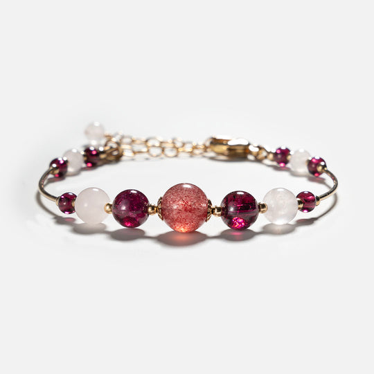 紫牙烏石榴石粉晶草莓晶14K包金水晶手鏈