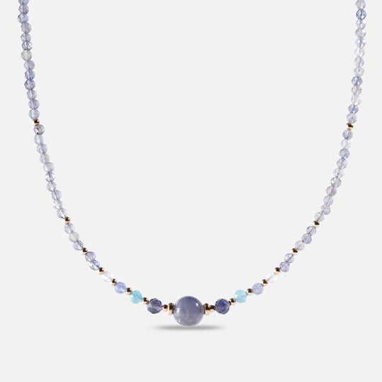 堇青石坦桑石14K包金頸圈項鏈