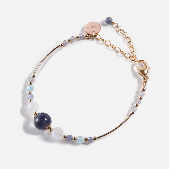 堇青石月光石坦桑石14K包金水晶手鍊