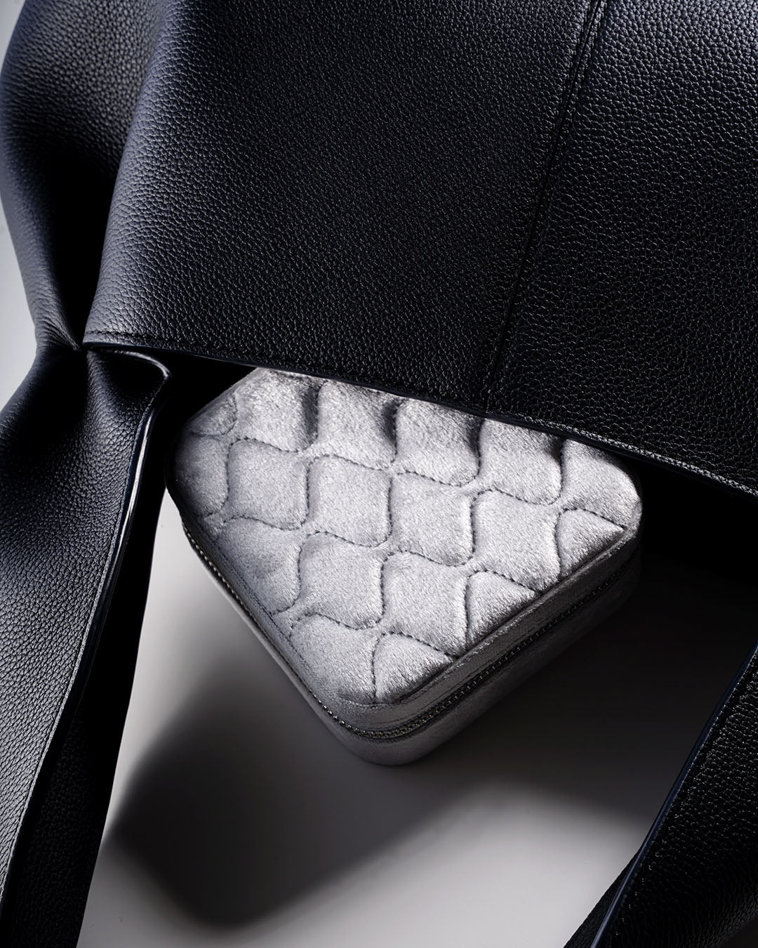 White on Mist Grey Velvet Jewelry Box