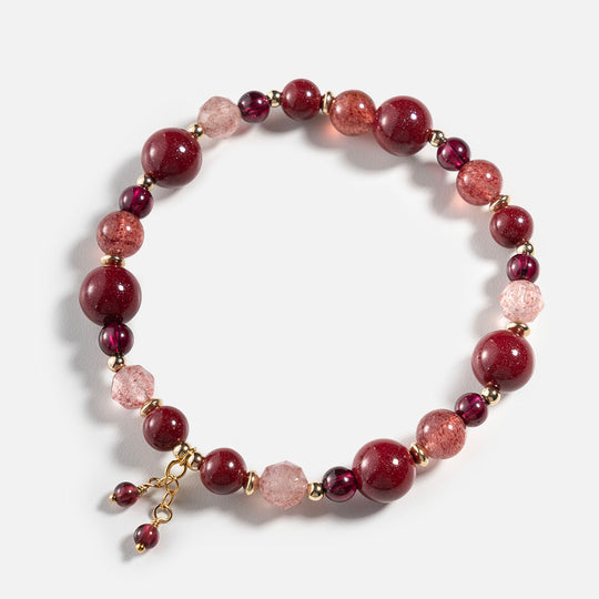 紫金硃砂石榴石草莓晶14K包金手鍊