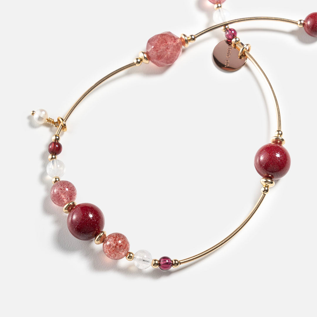 紫金硃砂草莓晶14K包金雙圈手鍊