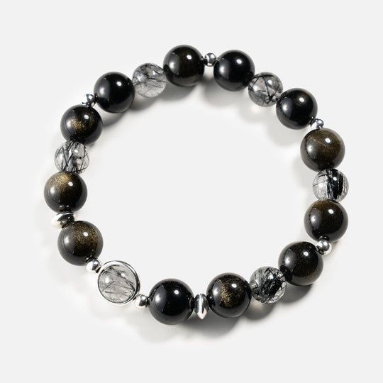 金沙黑曜石黑髮晶手鍊