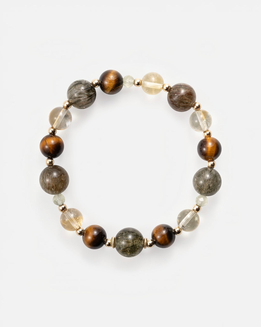 Green Tourmaline Rutilated, Tiger's Eye & Citrine Bracelet