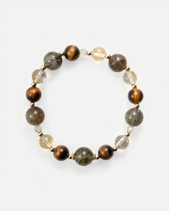 Green Tourmaline Rutilated, Tiger's Eye & Citrine Bracelet