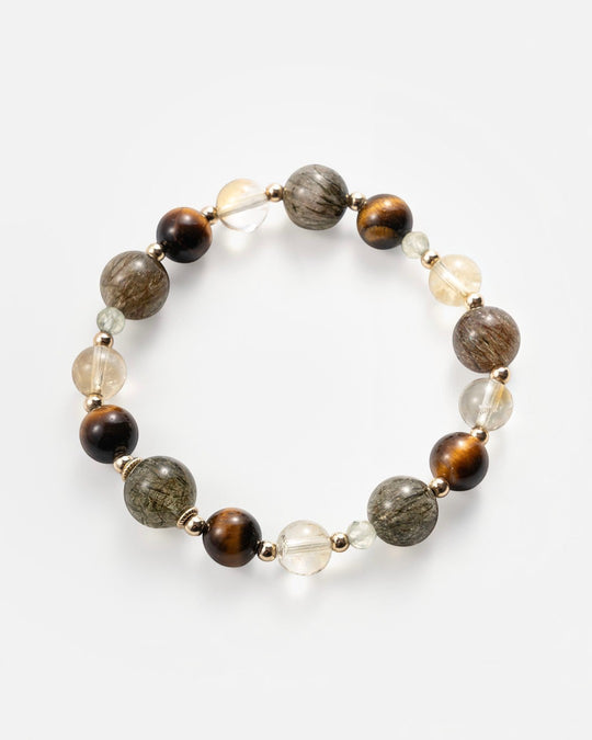 Green Tourmaline Rutilated, Tiger's Eye & Citrine Bracelet